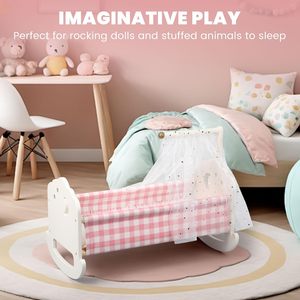Ensemble de <span class=keywords><strong>lit</strong></span> de poupée en bois pour poupées de 18 pouces avec literie et <span class=keywords><strong>baldaquin</strong></span>, accessoires de meubles pour poupées - Product Image 4