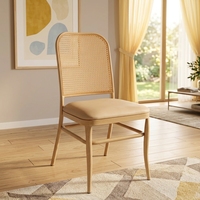 Chaise d'appoint de salle à manger verticale convertible écologique avec dossier en cannage, coussin rembourré et structure en bois grainé, pour salle de bain et cave à vin