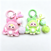 Porte-clés et breloques de sac en résine PVC floquée, motif lapin 3D anime coloré, mignon et luxueux, pour filles et femmes, vente en gros