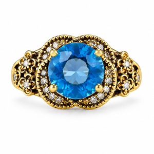Anello retrò con pietra blu a forma di rosa, gioiello da donna dal design elegante per l'uso quotidiano - Product Image 3