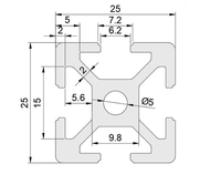 Profilé d'extrusion en aluminium T5 série 6000 léger 25x25/50x25 pour assemblages d'équipements de charpente industrielle, pliage et soudage