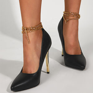 Gold Ankle Chain <b>Bridal</b> Women Wedding Dress Shoes Stilettos Shoes on Women Pumps Metal Thin High Heel - Product Image 4