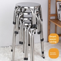 Tabouret rond multifonctionnel en acier inoxydable, à poser au sol, argenté, à quatre pieds, pour restaurant, hôtel, cantine