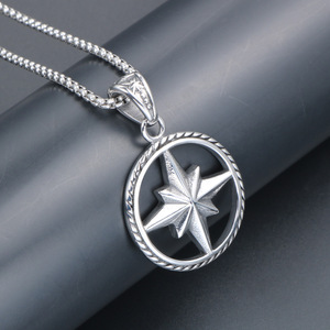 Rose <b>Compass</b> <b>Necklace</b> Eight Pointed Star Tibetan Silver Pendant Gift For Men Women Punk Style SP734 - Product Image 3