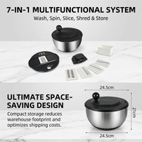 Multifunctionele Keuken Handleiding Salade Spinner Roestvrij Staal Fruit Snijmachine Groente Chopper Spin Droger 5 Mes Mixer Wortelsnijder
