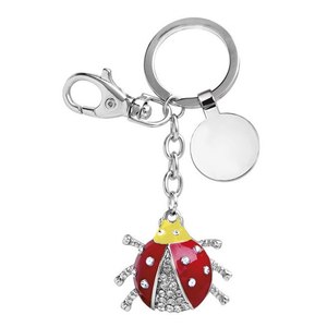 Porte-clés Coccinelle Rouge Jaune avec Breloque en Cristal et Pendentif Mousqueton en Métal - Product Image 1