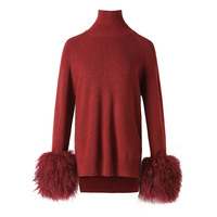 Printemps couleur unie pull doux pantalon ensembles pull à col roulé fourrure mongole poignets 2 pièces ensemble pour les femmes