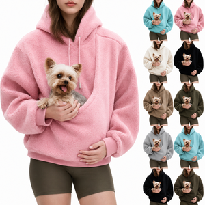 Sudadera con capucha extragrande de forro polar para mujer con bolsillo para mascotas, color liso, para invierno - Product Image 5