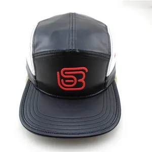 Black and white colors Snapback Cap Leather Strap Low Price Low Price Leather Snapback Custom Cap Pu Leather Snapback Cap