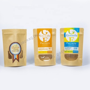 Có thể tái chế Dây Kéo Túi giấy Kraft nâu tùy chỉnh Túi giấy Kraft Nâu đứng lên túi với cửa sổ - Product Image 2