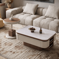 Table basse de luxe moderne avec plateau en pierre microcristalline Luna Silver Vein, placage bois et finition laquée