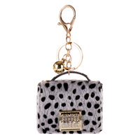 Mini sac en fausse fourrure classique à imprimé léopard, porte-clés, petite pochette, breloque pour clés de voiture avec clochette