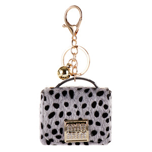 Mini sac en fausse fourrure classique à imprimé léopard, porte-clés, petite pochette, breloque pour clés de voiture avec clochette - Product Image 3