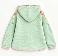 Cardigan en tricot épais à capuche pour bébés filles, broderie florale faite à la main, doux et respirant, avec boutons en corne, OEM ODM, collection hiver