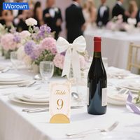 Porte-cartes de visite semi-circulaire en bois doré, style moderne, pour décoration de mariage, fête, restaurant, avec clips pour nom, photo, menu et numéro de table
