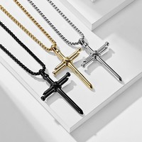 Liontin Kalung Baja Anti Karat Berlapis Emas 18K Pvd Motif Salib Kuku Personal untuk Pria Produsen Grosir 2026
