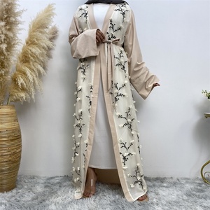 Muslim Ladies 3D Blossom Applique Dubai Middle East Women <b>Kaftan</b> Open Abaya Robe 1789# - Product Image 1