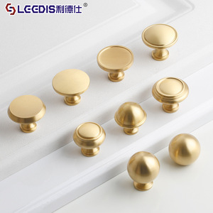 Lgedis Brass Cabinet <b>Knobs</b> Round Minimalist Gold Drawer Wardrobe Handles Furniture Hardware Single Hole Durable - Product Image 1