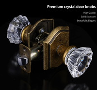 Poignées de porte vintage en verre cristal et laiton antique avec serrure pour chambre et salle de bain, pour intérieur, passage et intimité