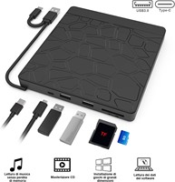 Lecteur de DVD externe multifonctionnel portable USB 3.0 Type-C avec hub USB, lecteur de CD/DVD + lecteur de carte TF/SD pour ordinateur portable