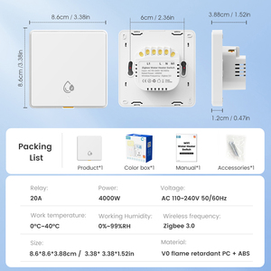 Умный настенный выключатель Zigbee Tuya RF433 2.4ГГц 20А, однополюсный, с таймером обратного отсчета, голосовым управлением (совместим с Alexa, Google), для водонагревателей до 4000 Вт - Product Image 6