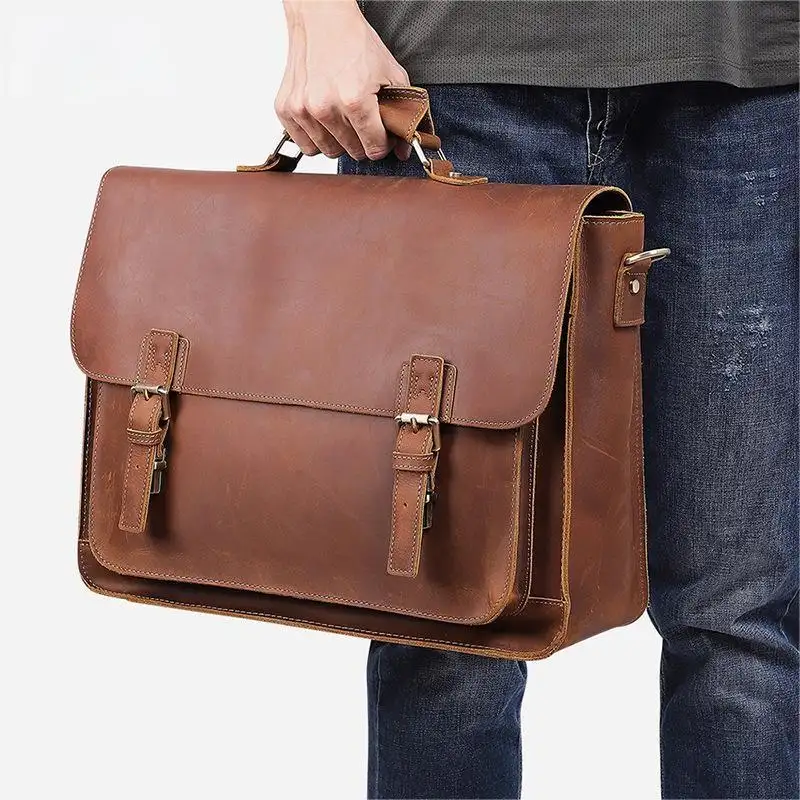 Custom 17 inch Leather Laptop Bag For Men and Women Real Leather Briefcase Large Capacity Handbag Casual Messenger Bag
