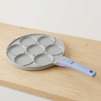 Poêle à frire antiadhésive en aluminium moulé avec revêtement céramique, 7 trous pour œufs, gaufres et crêpes, idéale pour le petit-déjeuner et les omelettes, compatible gaz uniquement, sans PFAS