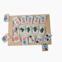 Jeu de Mahjong Américain Rose Pastel et Bleu Pailleté Pagode Dragon 160 Tuiles Acrylique Blanc Ivoire Loisirs et Divertissement en Famille