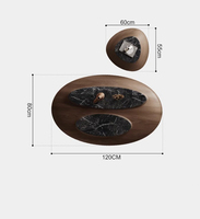 Set Meja Kopi Kayu Walnut Oval Batu Kerikil Tahan Lama Warna Kustom Ruang Tamu Mewah Desain Minimalis Modern
