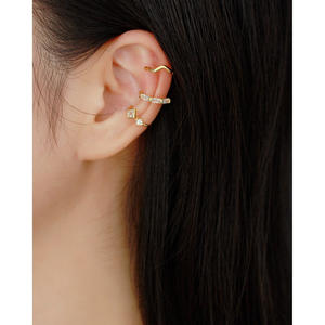 Minimalist altın kaplama S925 gümüş yığılmış kulak klipsi zirkon dalga manşet küpe kadınlar kızlar için güzel takı aksesuar - Product Image 2