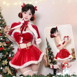 Conjunto de lencería <span class=keywords><strong>sexy</strong></span> de terciopelo fino y transpirable con diseño de reno navideño, ODM, de media longitud, con hombros descubiertos, de dos piezas, para cosplay y juegos de rol. - Product Image 5