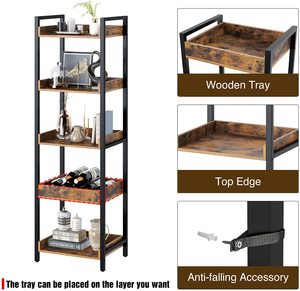 5-Tier Modern Panel Free-Standing <strong>Shelf</strong> <strong>Units</strong> <strong>Narrow</strong> Display Wood Bookshelf with Metal Frame for Living Room Bedroom - Product Image 5
