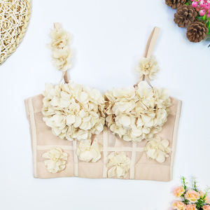 Débardeur court en dentelle et résille à baleines avec coussinets de poitrine, orné de fleurs et de perles, pour femme, style mode - Product Image 6