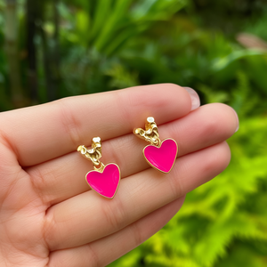Pendientes de Moda con Forma de Corazón, Esmalte Rosa, Chapado en Oro, Acero Inoxidable 316L, Joyería Sostenible y Resistente - Product Image 3