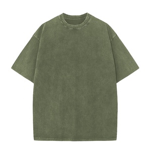 KY rétro BASSE quantité minimale de commande personnalisation t-shirt 220 grammes épais coton col rond une pièce livraison directe pas cher S-4xL lavé à l'acide t-shirt - Product Image 3