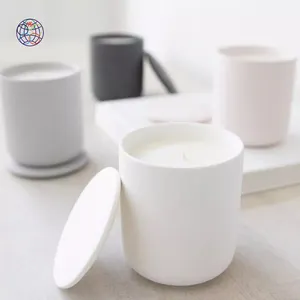 Yongsheng Free Sample Home hotel cylinder nordic empty candle vessels container white black matte candle jar with lid