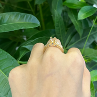 Bague de fiançailles MaiYi Vintage Filigree Flowing Scrolls, sertie en or jaune 14 carats, ovale, semi-montée