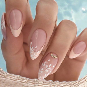 24 <span class=keywords><strong>Uñas</strong></span> Postizas de Cobertura Completa <span class=keywords><strong>con</strong></span> Forma de Almendra, Pintadas a Mano, <span class=keywords><strong>con</strong></span> Borde Francés Especial y Detalles Brillantes para los Dedos - Product Image 3