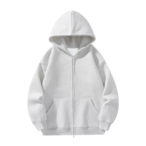 Sudadera con capucha y cremallera para hombre, negra, holgada, con bolsillo frontal, 100% algodón, informal, para invierno - Product Image 4