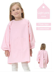 Benutzer definiertes Logo Reine Farbe Polyester Wasserdicht Langarm Schulkinder Malerei Kunst Kinder Kittel mit Taschen für Mädchen Jungen - Product Image 4