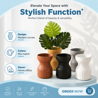 Vase à fleurs en céramique cannelé, col cintré, finition mate, haut, pour décoration murale, vente en gros, pour maison, étagère, table LEXI