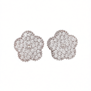 Orecchini a Perno E4528 con Fiore Dorato, Incastonatura Pavé con Cristalli e Strass, Gioielli di Lusso da Donna per Uso Quotidiano - Product Image 1