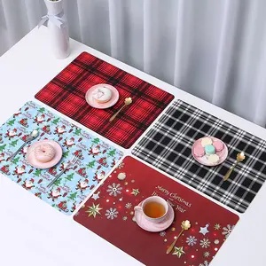 Ychon 가죽 크리스마스 식당 매트 식탁 팻 격자 무늬 단열 매트 PVC 서양 식당 매트