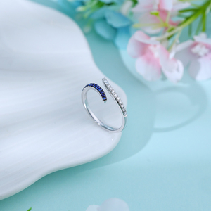 Bague de luxe en or massif 18 carats, faite à la main, avec diamants naturels et saphir, magnifique bague déconnectée, cadeau pour femme pour un anniversaire - Product Image 6