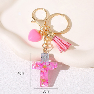 Llavero de Cruz al por Mayor, Llavero Cristiano con Flecos de Mariposa, Cristal, Resina, Colgante, Amuleto Religioso - Product Image 5