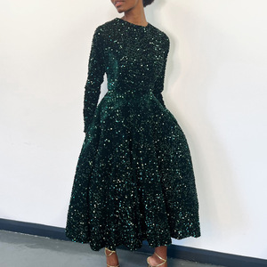 High Quality Elegant Formal Evening Dress Plus Size <strong>XXXL</strong> Gown Prom Party Sequined Midi Long Sleeves Ankle Dresses for Women - Product Image 4