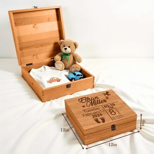 Caja de memoria de madera grande personalizada con nombre personalizado, almacenamiento de recuerdo decorativo con tapa con bisagras para bebé - Product Image 2