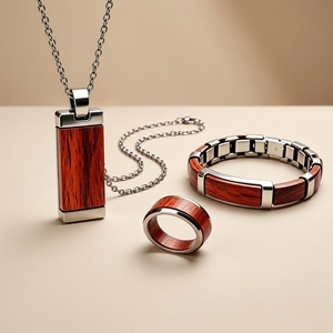 Ensemble de <span class=keywords><strong>bijoux</strong></span> architecturaux géométriques en acier inoxydable 316L avec incrustation de bois naturel, style minimaliste, cadeau pour garçons d'honneur, support OEM personnalisé - Product Image 4