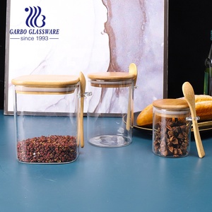 Bocaux de cuisine en verre de forme ronde en borosilicate de haute qualité, utilisation domestique, couvercles en bambou, bocaux de conservation des aliments transparents, cuillère, 950 ml pour - Product Image 1