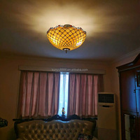Lampe suspendue LED en fer forgé de 32'' de style rétro, grande taille, faite à la main, en vitrail, pour hôtel et villa, design euro-américain